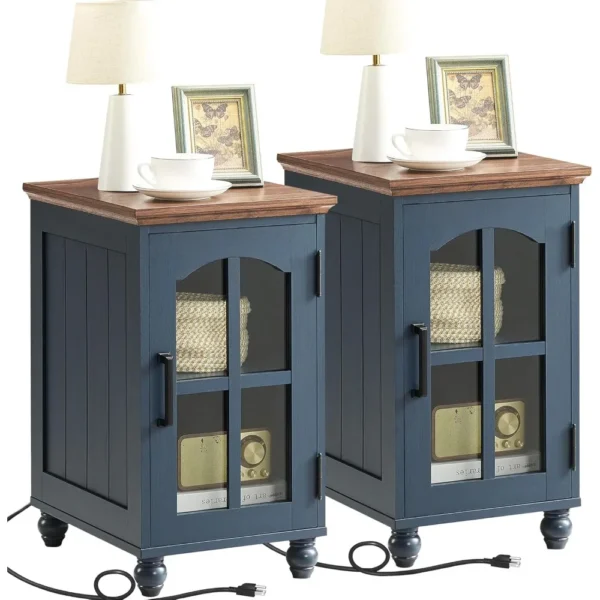 Two Farmhouse Nightstands with Charging Station,