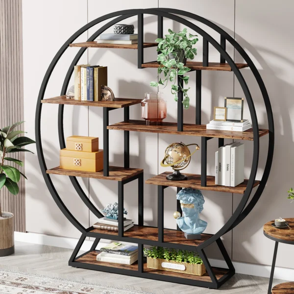 Etagere Bookcase, 63-Inch Industrial Wood Book Shelf