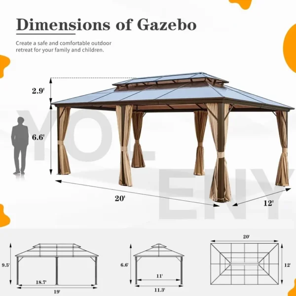 Outdoor Poly Double Roof Gazebo with Curtains and Netting
