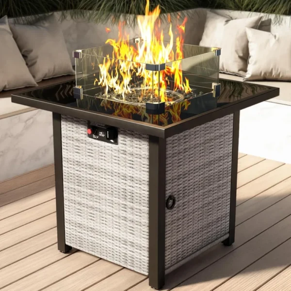 Outdoor Rattan Square Fire Pit Table