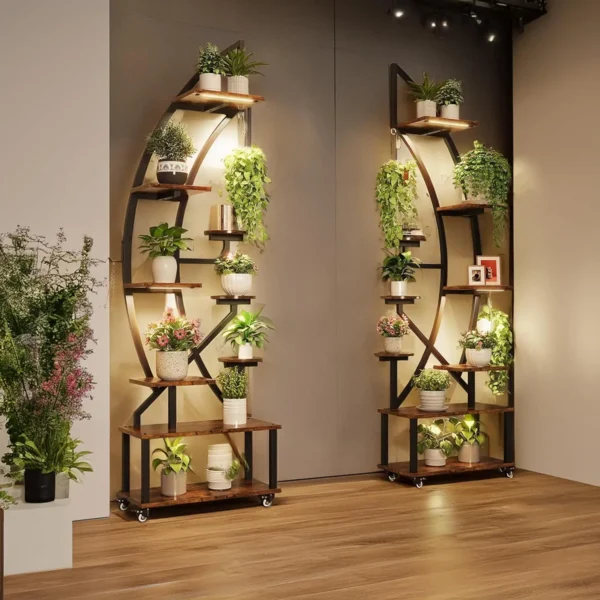 68" Tall 9 Tiered Metal Plant Shelf with Grow Lights