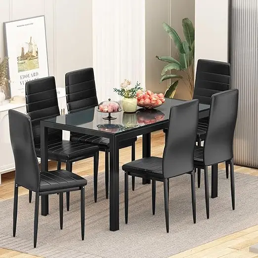 Modern Dining Room Table Set and PU Leather Chairs,
