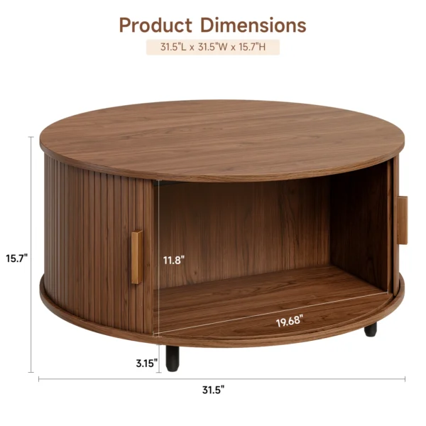 Modern Coffee Table with 360° Curved Sliding Door,