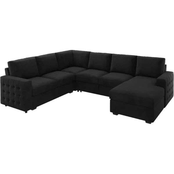 6-Seater U-Shaped Sectional Sofa with Pull-Out Bed