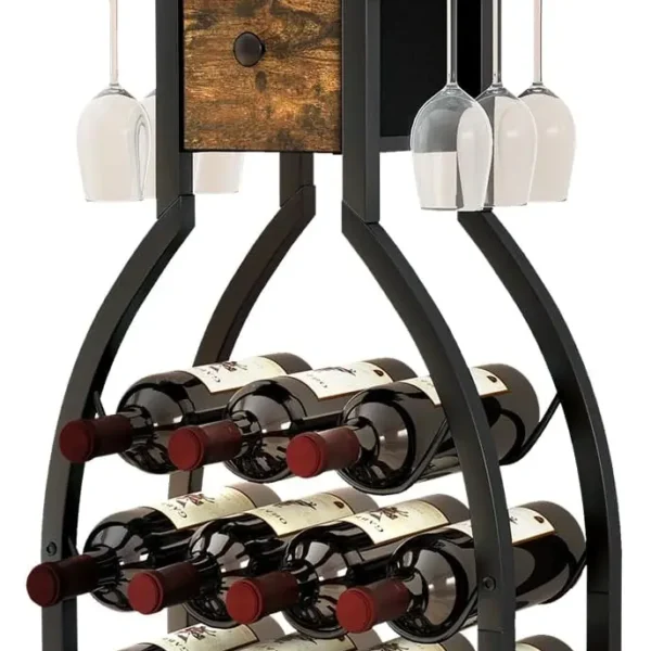 Freestanding 15 Bottle Rack with Glass Holders