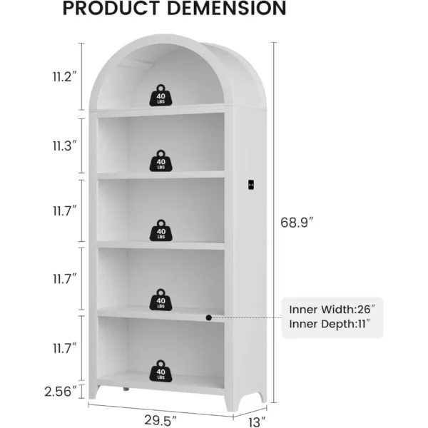 5 Tiers Bookshelf with 3 Colors LED Sensor Lights