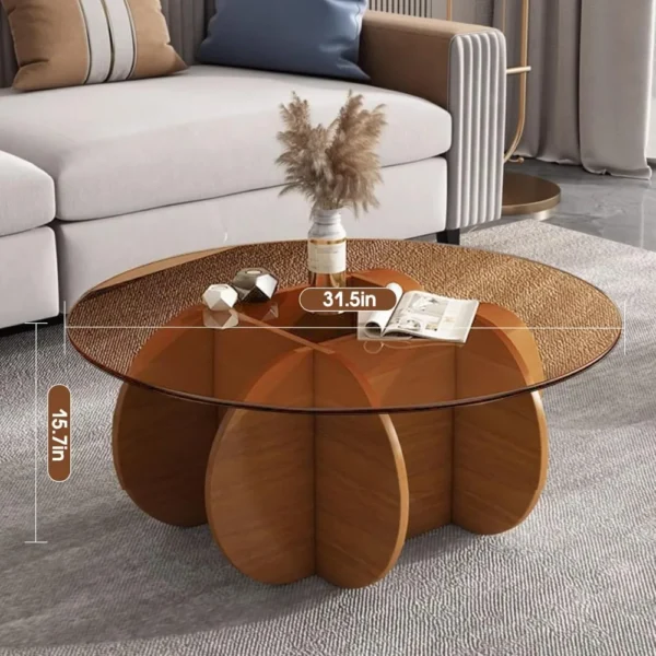Modern Round Coffee Table with Solid Wood Legs