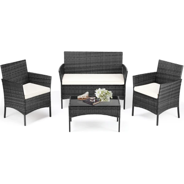 4 Piece Outdoor Patio Furniture Set with Soft Cushion
