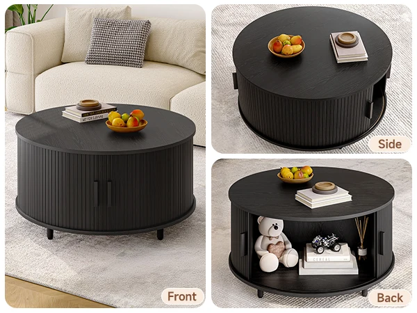 Modern Coffee Table with 360° Curved Sliding Door,