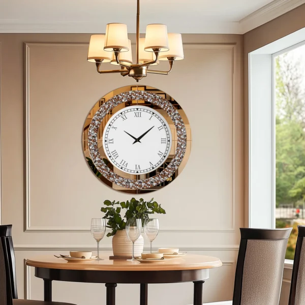 Silver/Tawny Tinted Round Mirror Clock