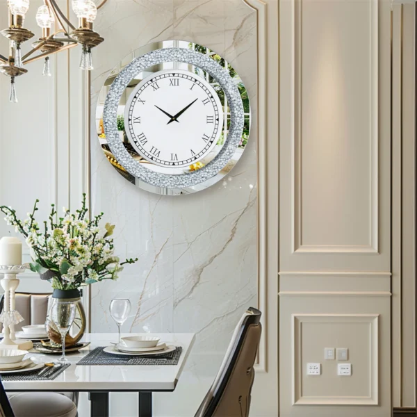 Silver/Tawny Tinted Round Mirror Clock