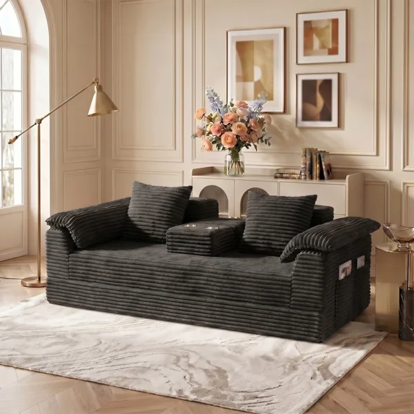 Oversized Foldable Vertical Striped Corduroy 2-Seater Modular Sofa