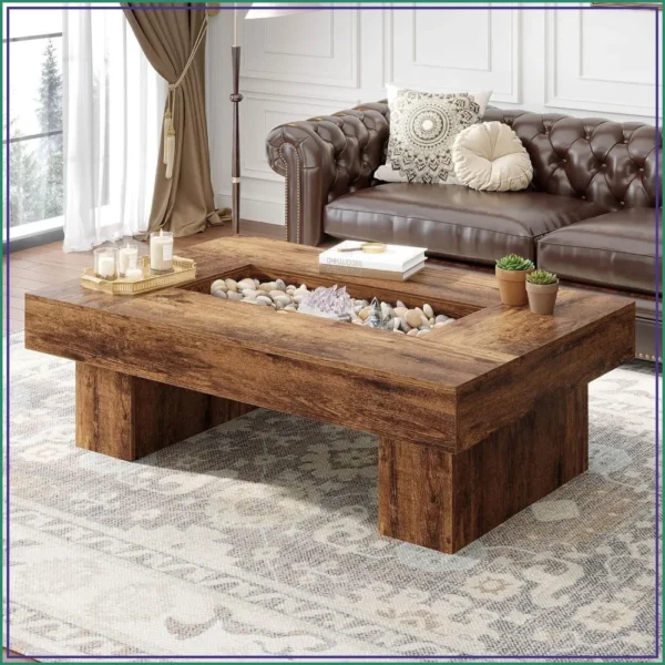 LVB 47x31 Inch Large Rectangle Wood Coffee Table